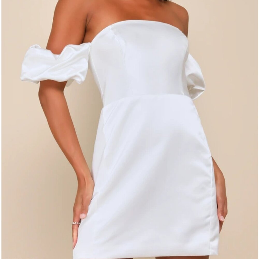 Significant Sensation White Satin Off-the-Shoulder Mini Dress